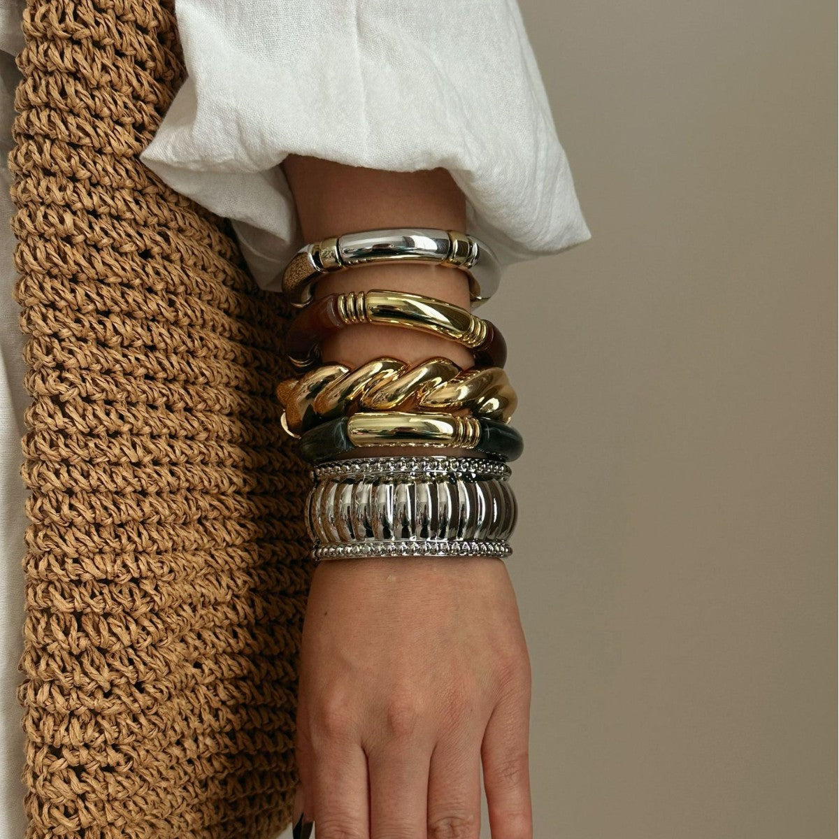 Bracciale a fascia larga in lega placcata geometrica Hip-hop Streetwear