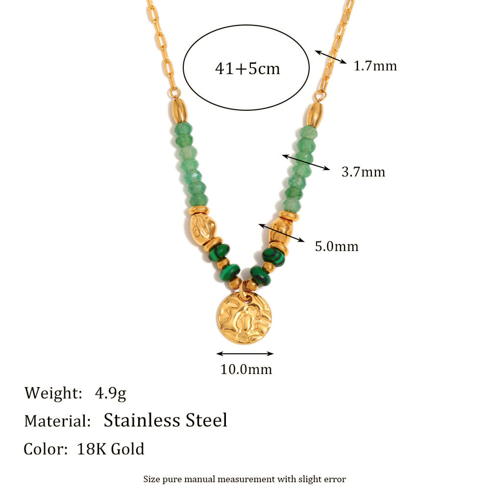 Minimalist Geometric Round Hammered Texture Pendant Necklace in Stainless Steel with 18K Gold Plating for Women