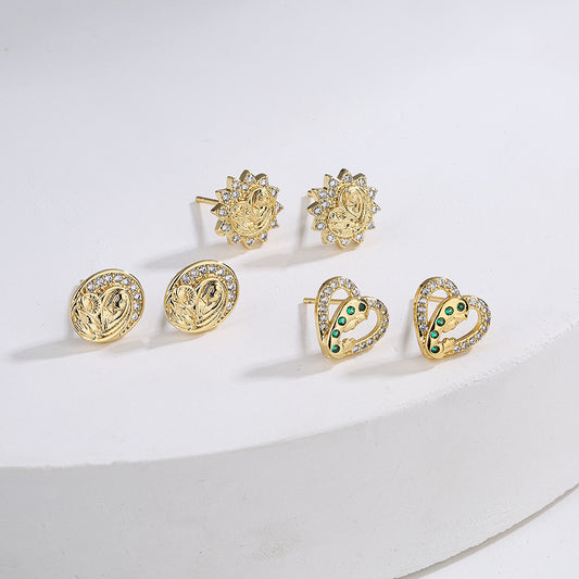 Orecchini a perno geometrici minimalisti da donna con base in rame placcata oro 18 carati e zirconi micro-pavé