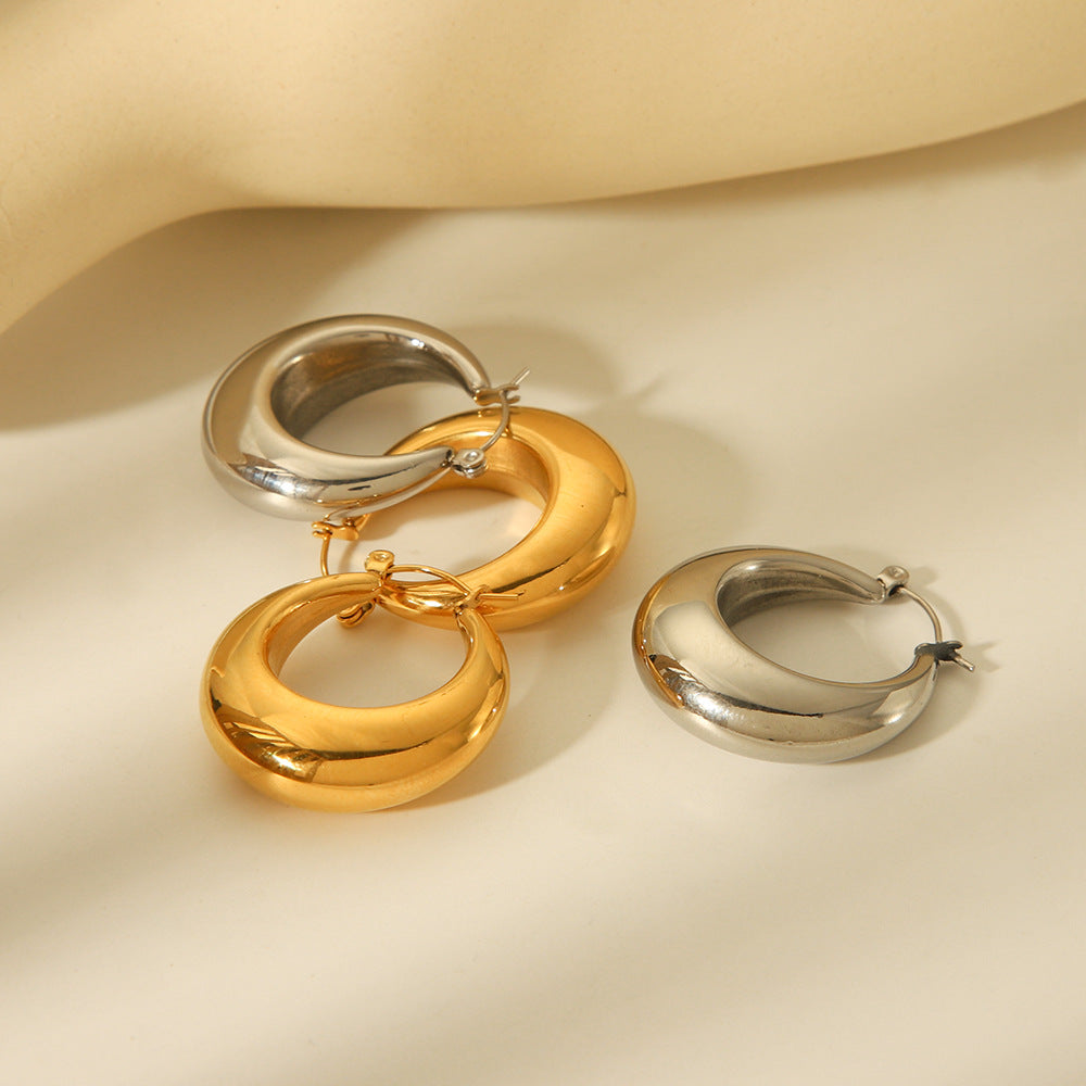 Minimalist Geometric Hollow Stainless Steel Gold-Plated Earrings for Women