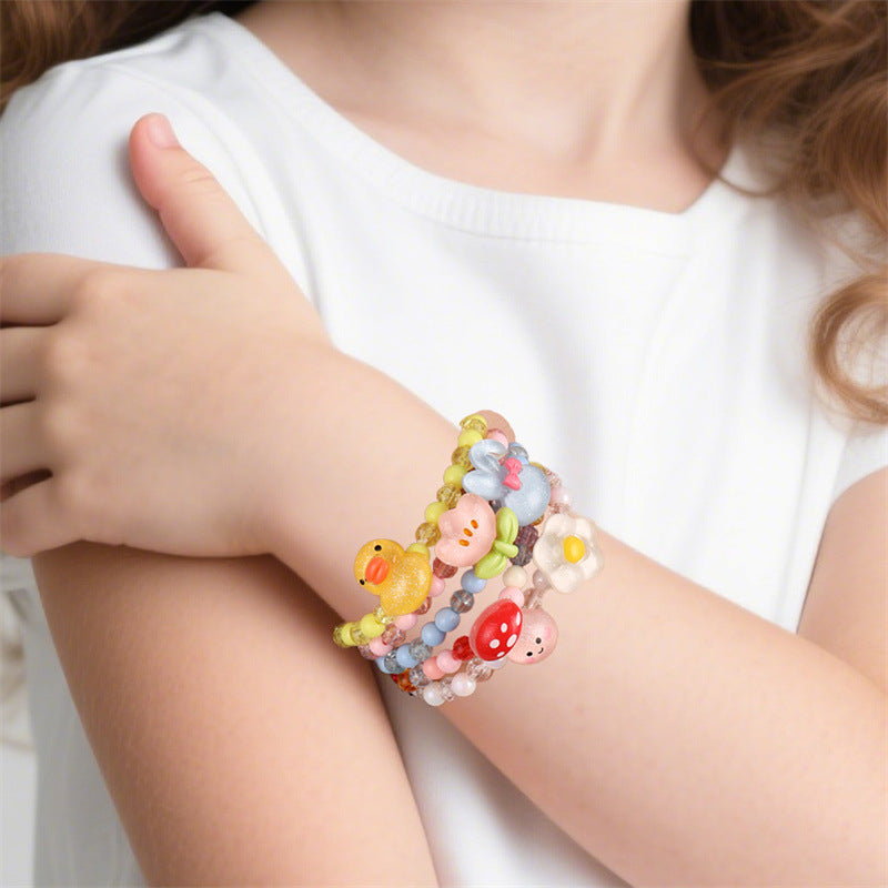 Braccialetto per Bambina a Forma di Funghetto con Ciondolo a Stella e Perline in Resina, Accessorio Fatto a Mano Stile Principessa per Età dai 6 ai 10 Anni