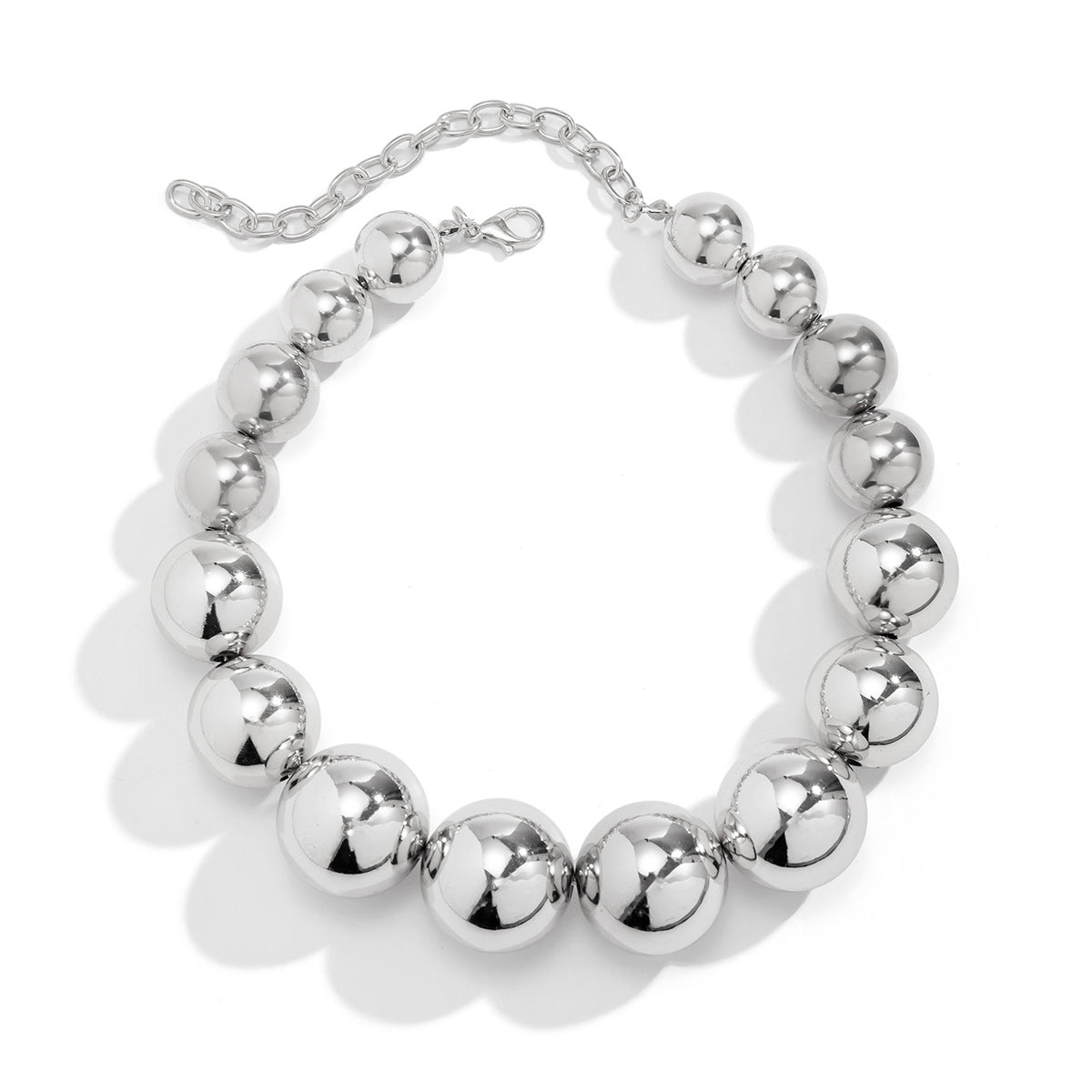 Cyberpunk Style Heart-Shaped Geometric Pendant Necklace with Imitation Pearl Beads Electroplated Multi-Layer Round Bead Chain for Women