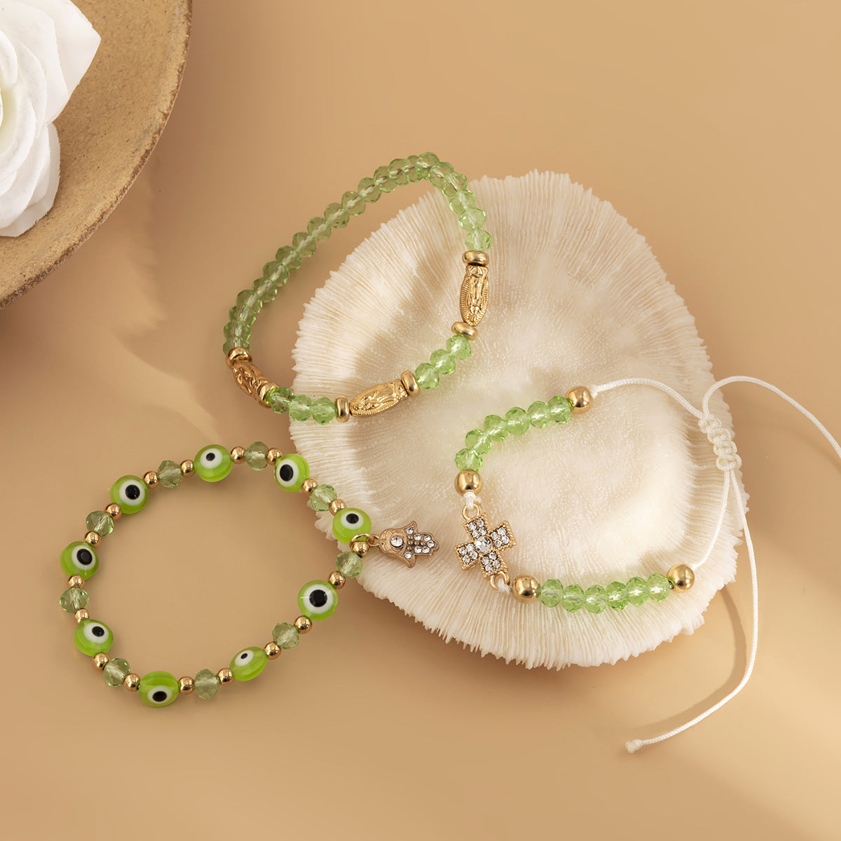 Juego de Pulseras Geométricas Estilo Étnico para Mujer con Cuentas de Resina y Acentos de Cristal