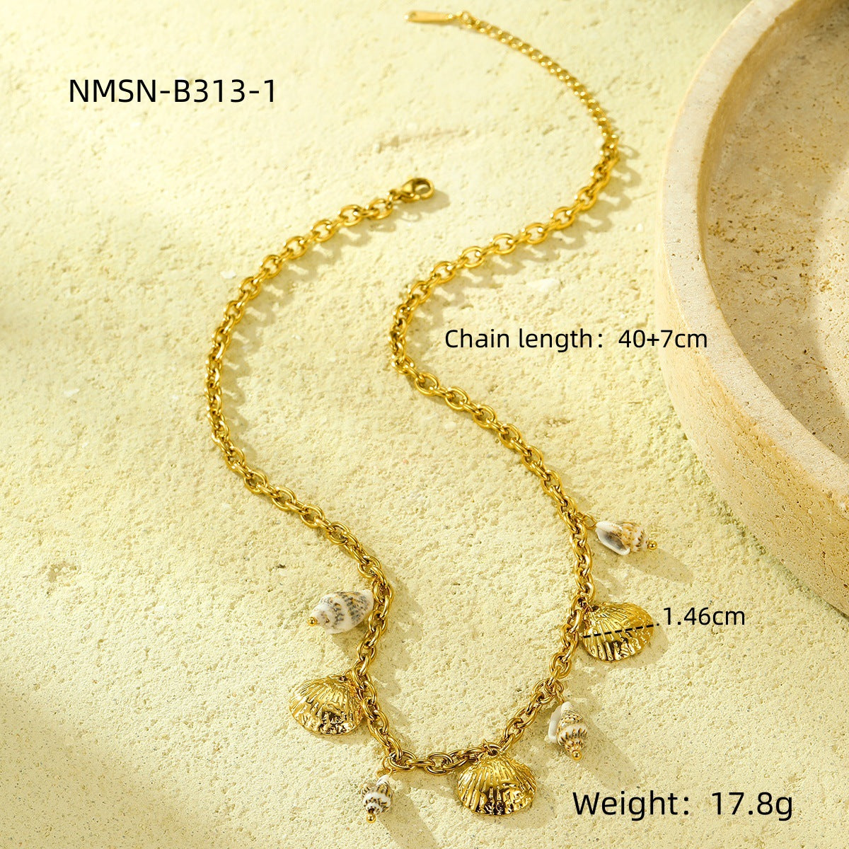 Parure da donna con collana, bracciale, orecchini e anello abbinati in acciaio inossidabile placcato, design geometrico ispirato all'oceano