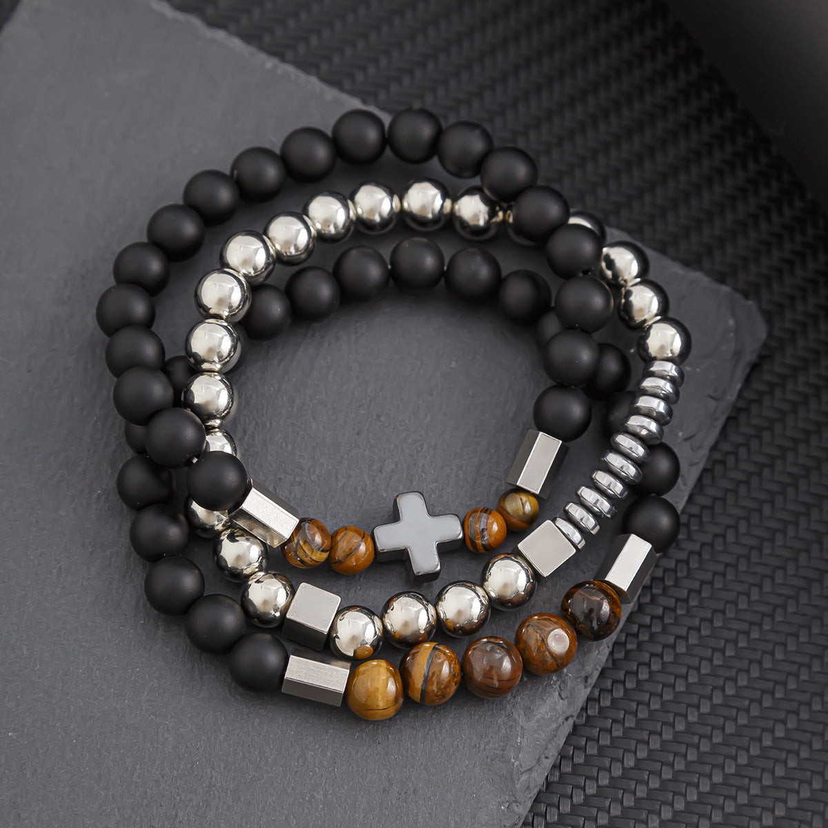 Minimalist Handmade Geometric Round Hematite Beaded Bracelet for Men and Women