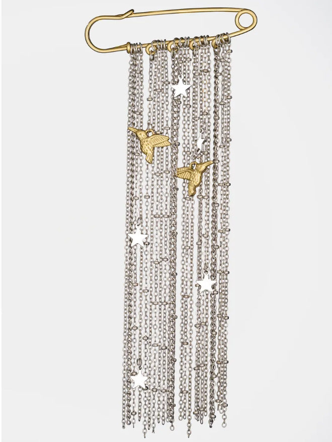 Elegant Geometric Heart Color-Block Alloy Plated Tassel Brooch for Women