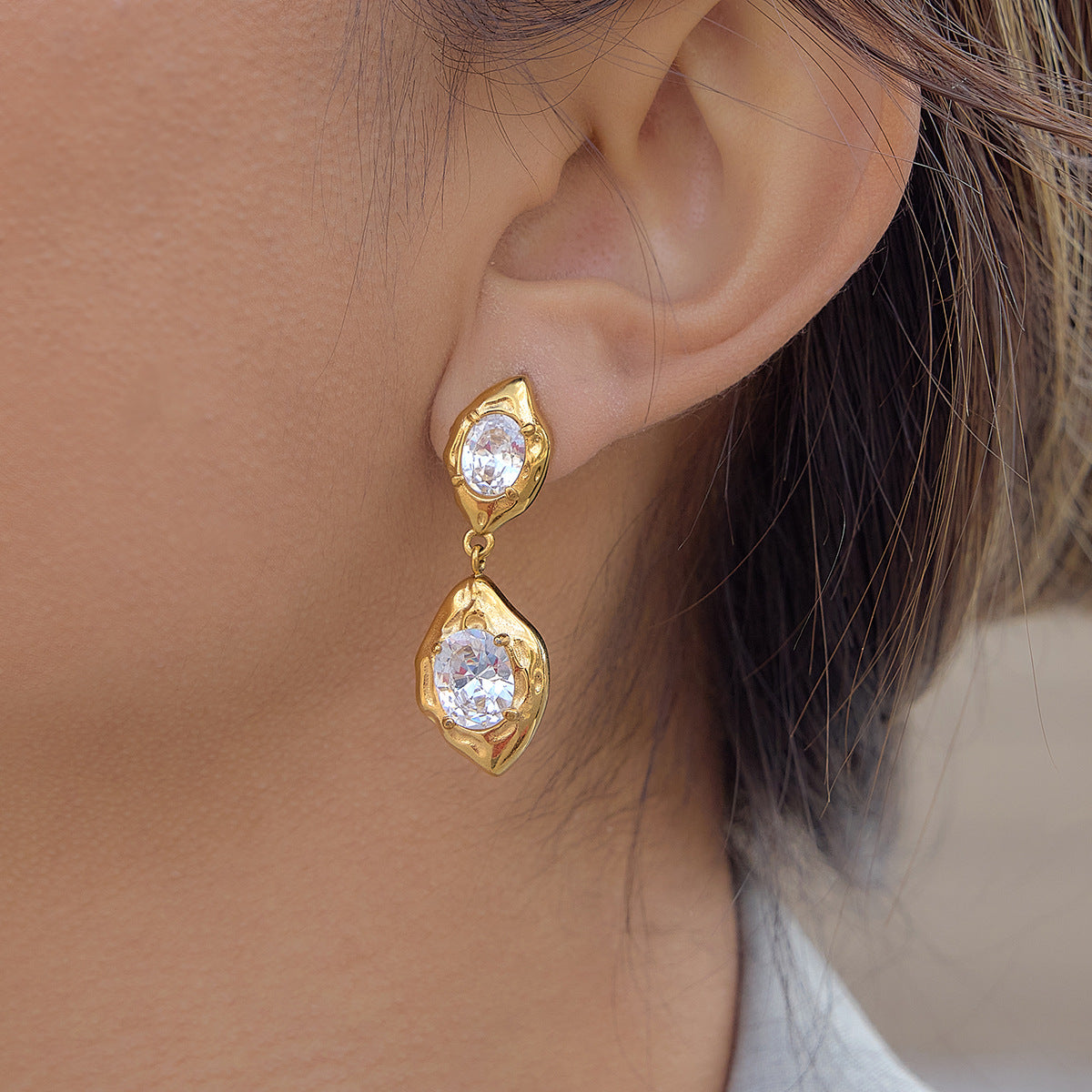 Minimalist Geometric Stainless Steel Plated Cubic Zirconia Earrings for Women