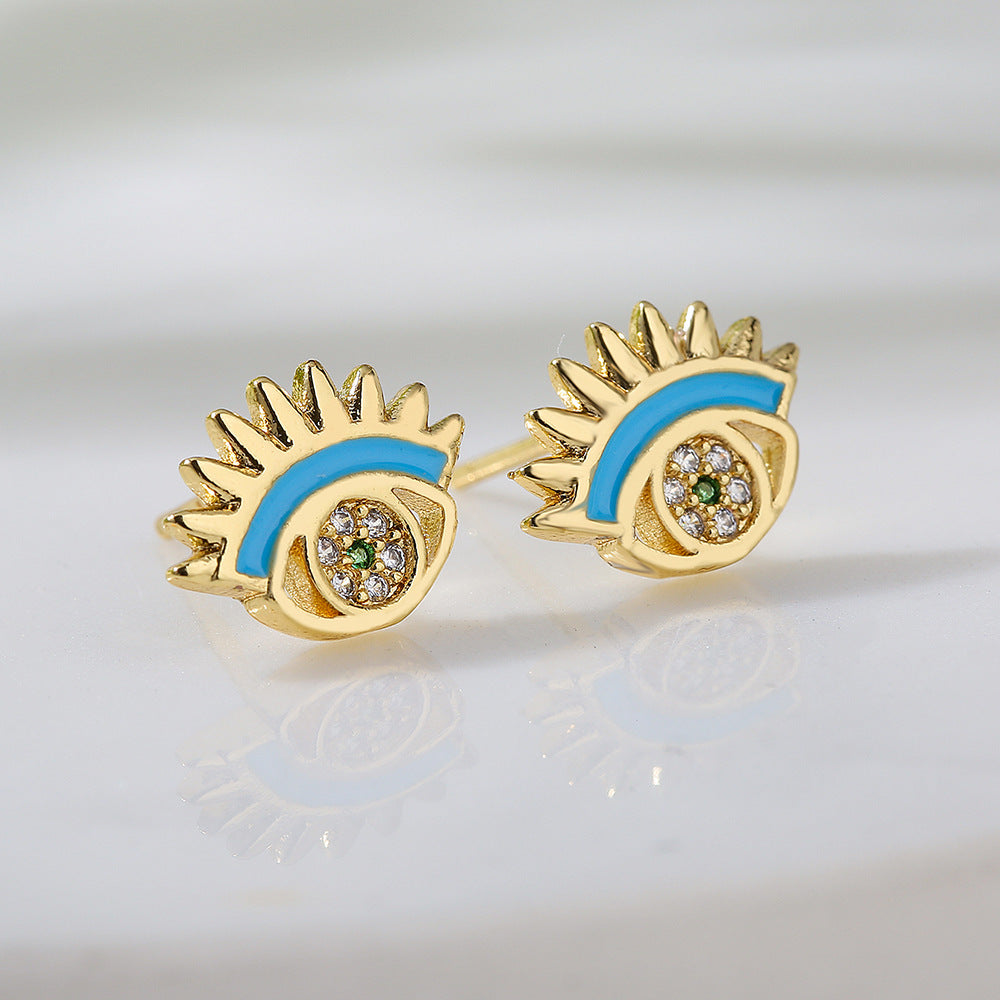 Orecchini a forma di occhio di Horo geometrici da donna realizzati in rame con placcatura in oro vero e finitura smaltata con intarsio di zirconi cubici