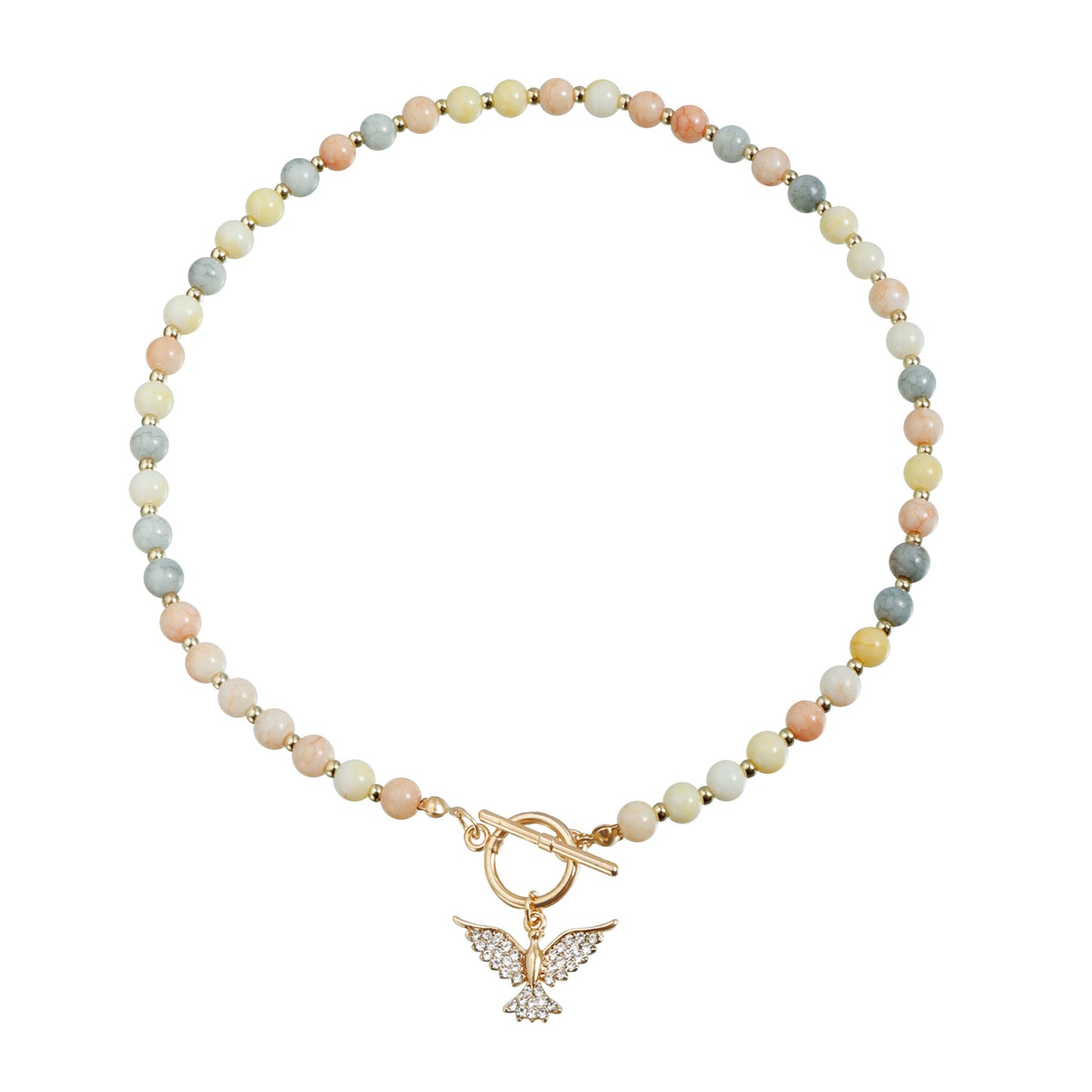Minimalist Geometric Round Heart Rhinestone Inlay Alloy Beaded Necklace for Women
