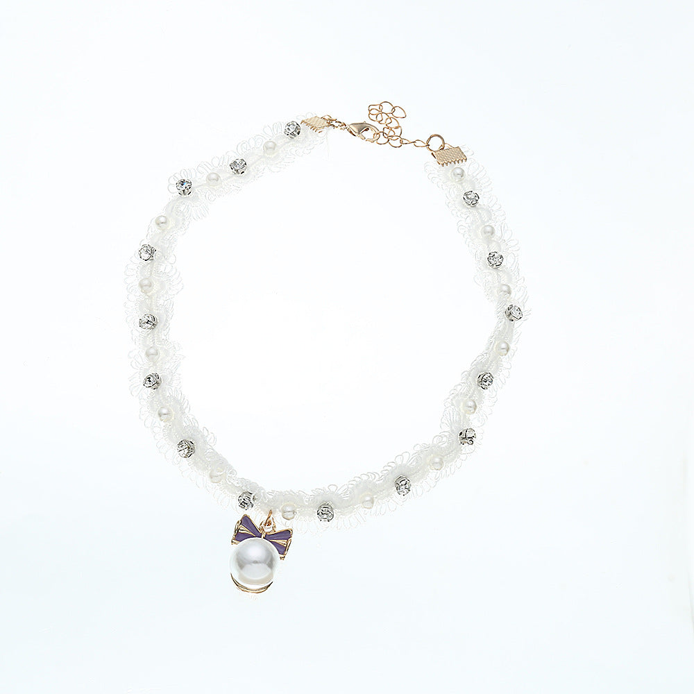 Collar Minimalista con Colgante de Perla para Niñas con Detalles de Diamantes de Imitación, Collar Ajustable del Tamaño de una Niña en Tono Blanco