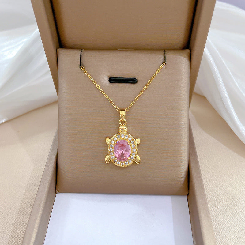 Collar de acero de titanio geométrico minimalista de lujo con incrustaciones de diamantes de imitación para mujer
