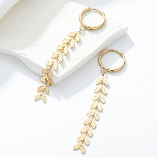 Fashionable Wheat Ear Shape Alloy Earrings with Plating Finish for Women Long Tassel Dangle Earrings