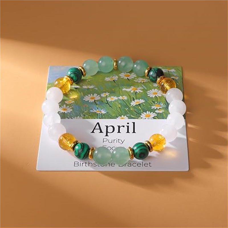 Sweet Natural Gemstone Beaded Stretch Bracelet for Women with Month Card