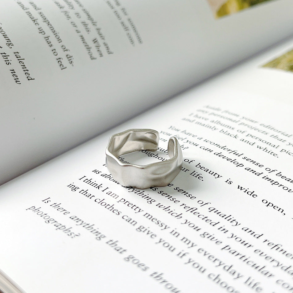 Minimalist 925 Sterling Silver Geometric Matte Plated Irregular Open Ring for Women