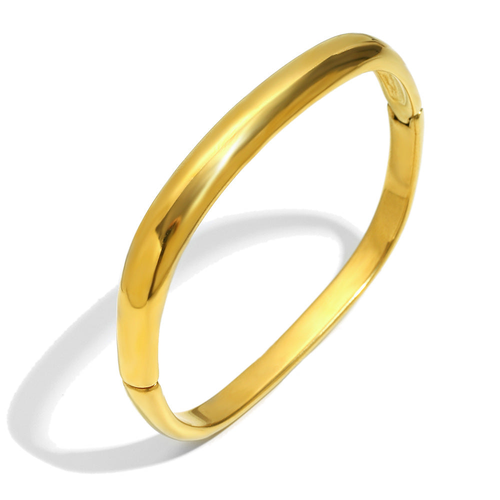Bracciale a Polsino Tondo Irregolare Minimalista da Donna in Acciaio Inossidabile con Placcatura in Oro 18K