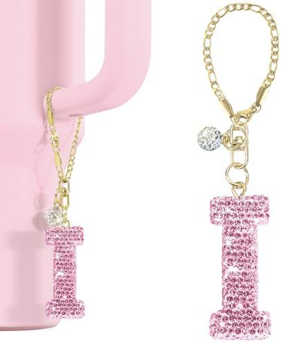 Rhinestone Inlaid Letter Resin Charm Bar Keychain Accessory