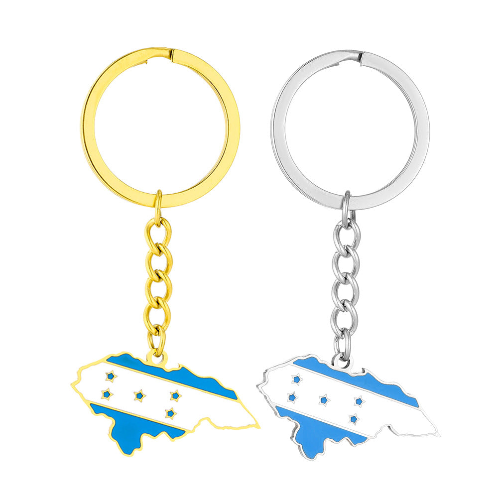 Ciondolo Portachiavi in Acciaio al Titanio Stile Etnico Vintage con Finitura Smaltata Accessorio Unisex