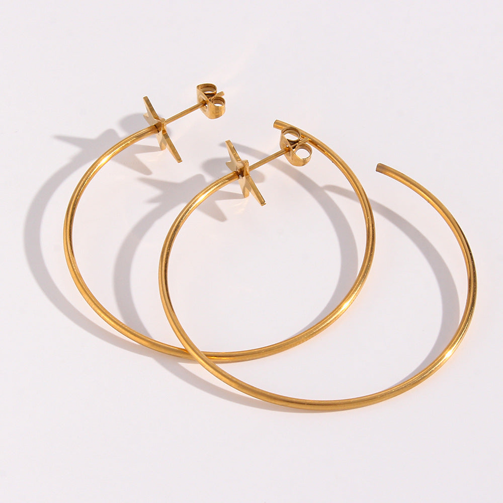 Minimalist Geometric Stainless Steel Star-Shaped Hoop Earrings for Women with Plated Finish