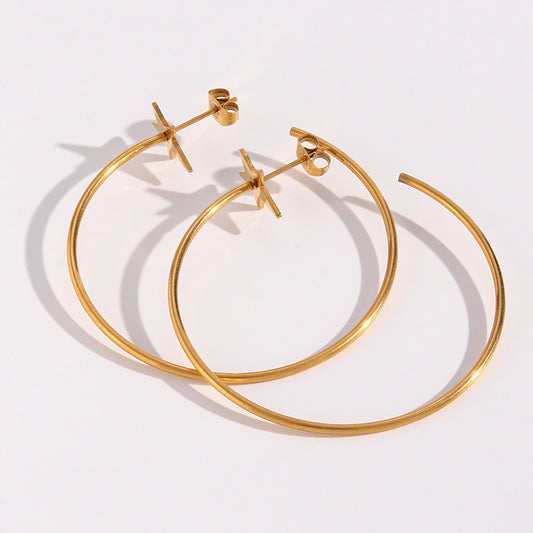 Minimalist Geometric Stainless Steel Star-Shaped Hoop Earrings for Women with Plated Finish