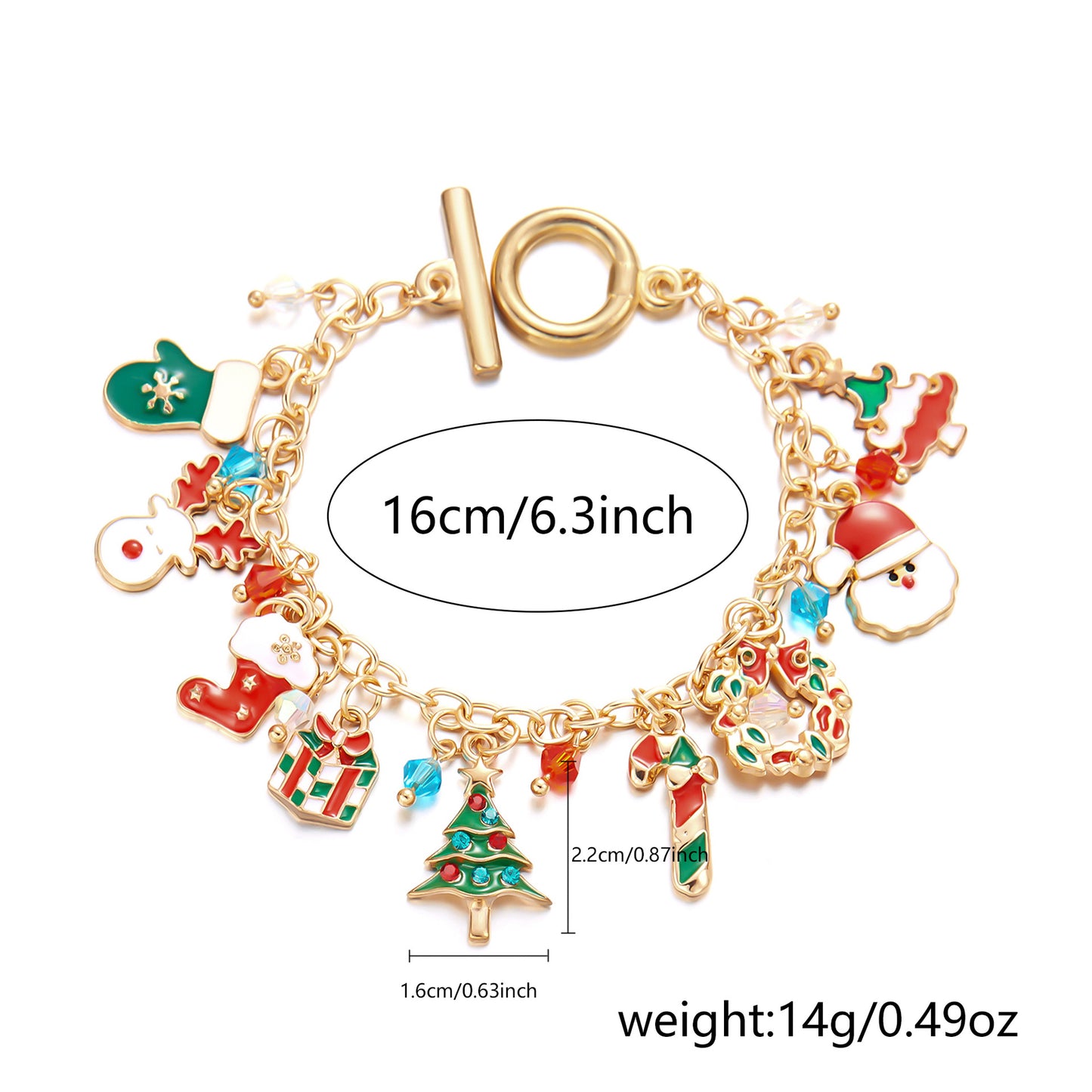Bracciale con ciondoli natalizi festivi di Babbo Natale e fiocchi di neve per donne, gioielli artigianali in lega per le feste