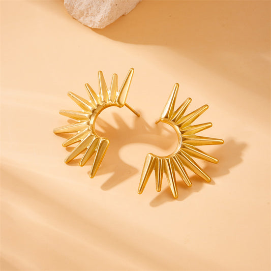 Vintage Gold-Plated Sunflower Stainless Steel Earrings Necklace Bracelet Set Snake Chain