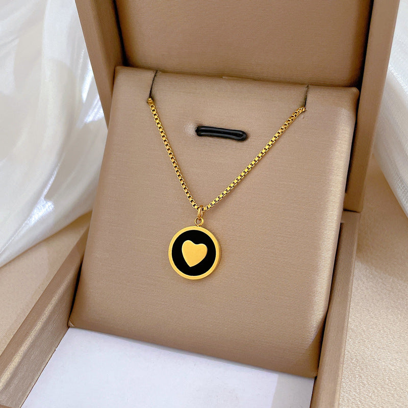 Collana minimalista a cuore color freddo in acciaio al titanio placcato oro per uomo e donna, gioielli con catena a locket