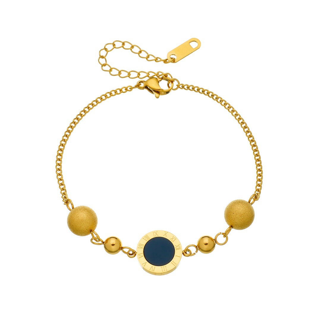 Vintage Gold Plated Stainless Steel Round Geometric Roman Numeral Bracelet for Women
