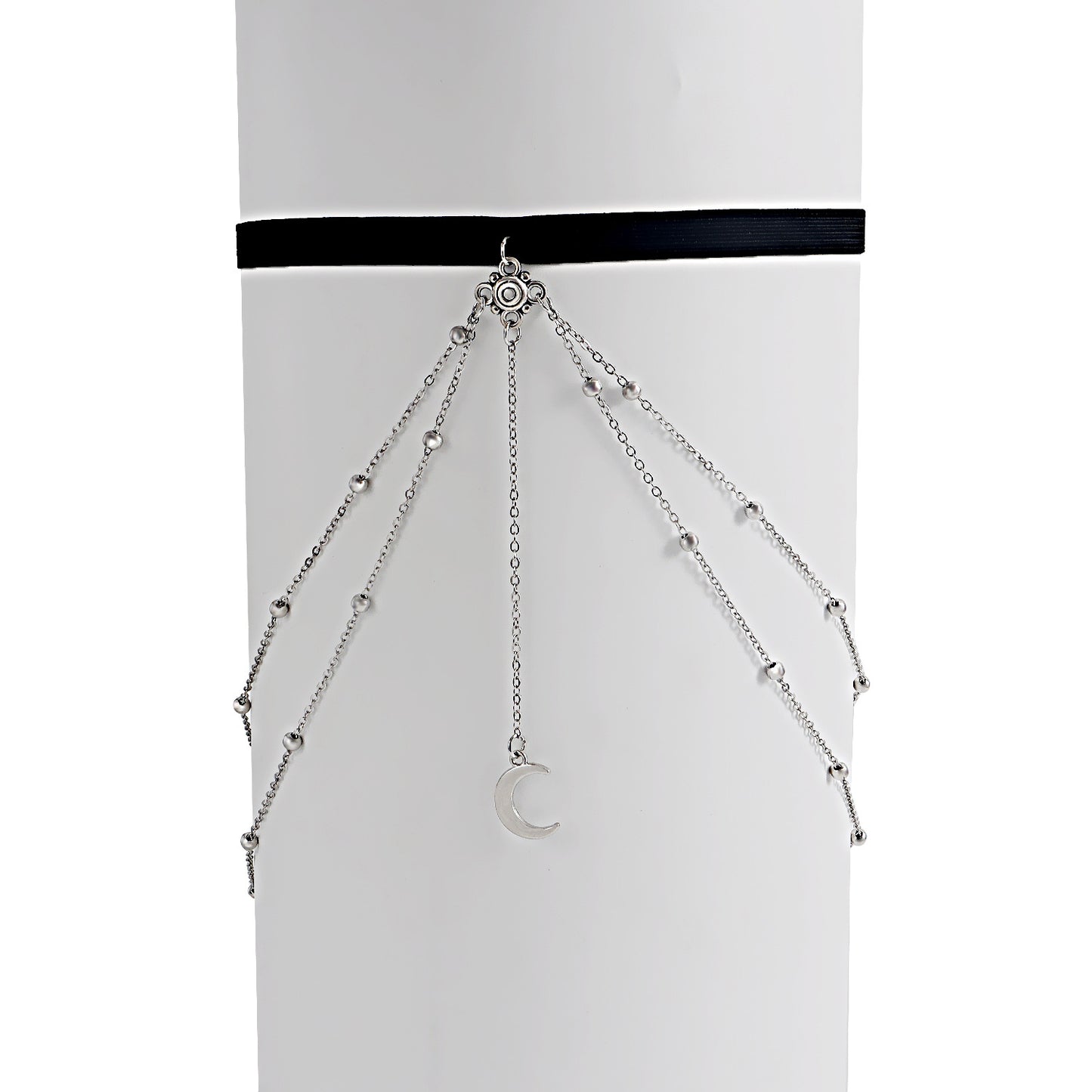 Geometric Moon Pendant Body Chain with Tassel Detail for Women Alloy Double-Layer Beaded Chain