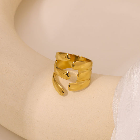 Asymmetrical Geometric Stainless Steel Ring with 18K Gold Plating for Women and Men