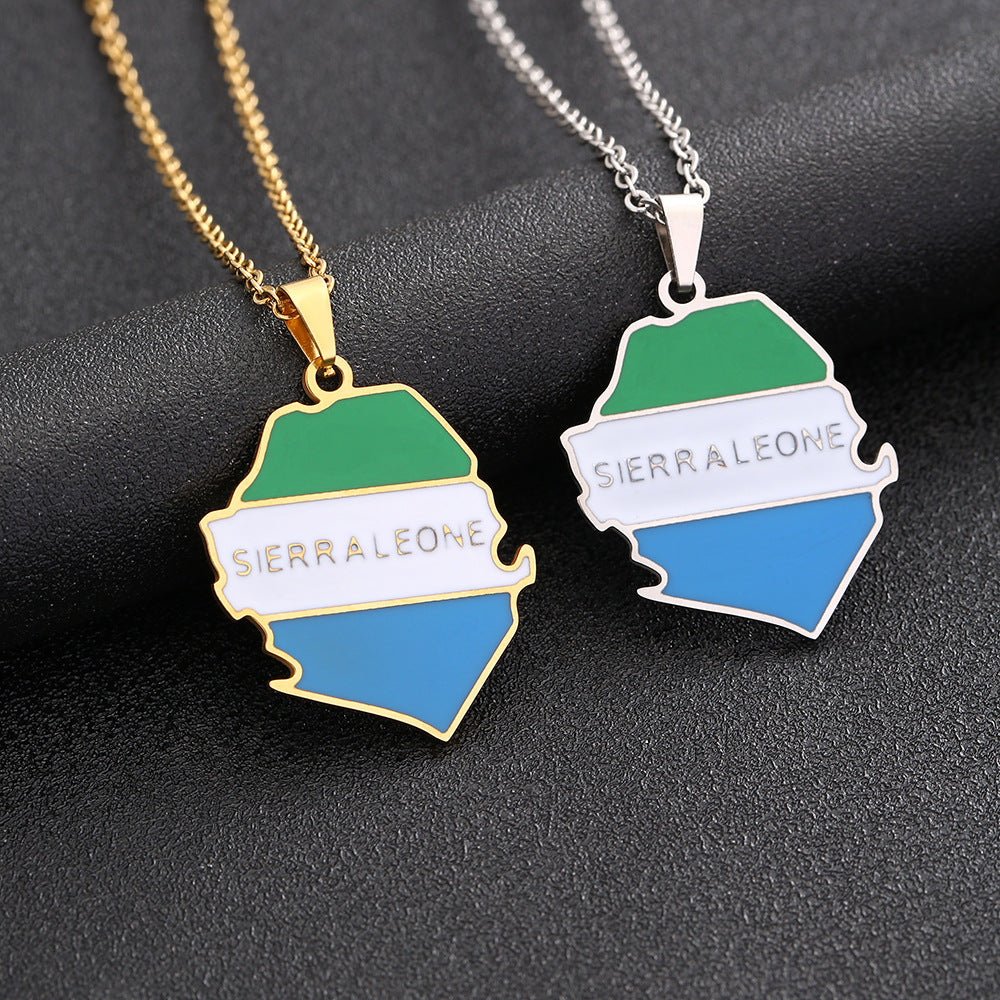 Collana con ciondolo a mappa in acciaio inossidabile in stile geometrico con ciondolo in acciaio al titanio e finitura galvanica, unisex