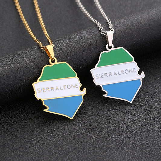 Collana con ciondolo a mappa in acciaio inossidabile in stile geometrico con ciondolo in acciaio al titanio e finitura galvanica, unisex