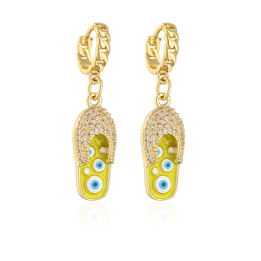 Orecchini pendenti a goccia a forma di occhio in smalto geometrico minimalista da donna in ottone con placcatura in oro vero e zirconi