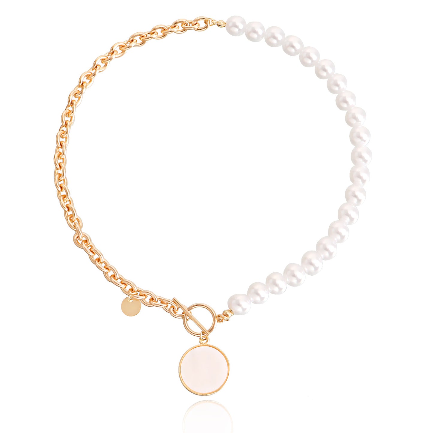 Punk Style Geometric Mother-of-Pearl Pendant Necklace for Women Alloy Chain with Plating Finish