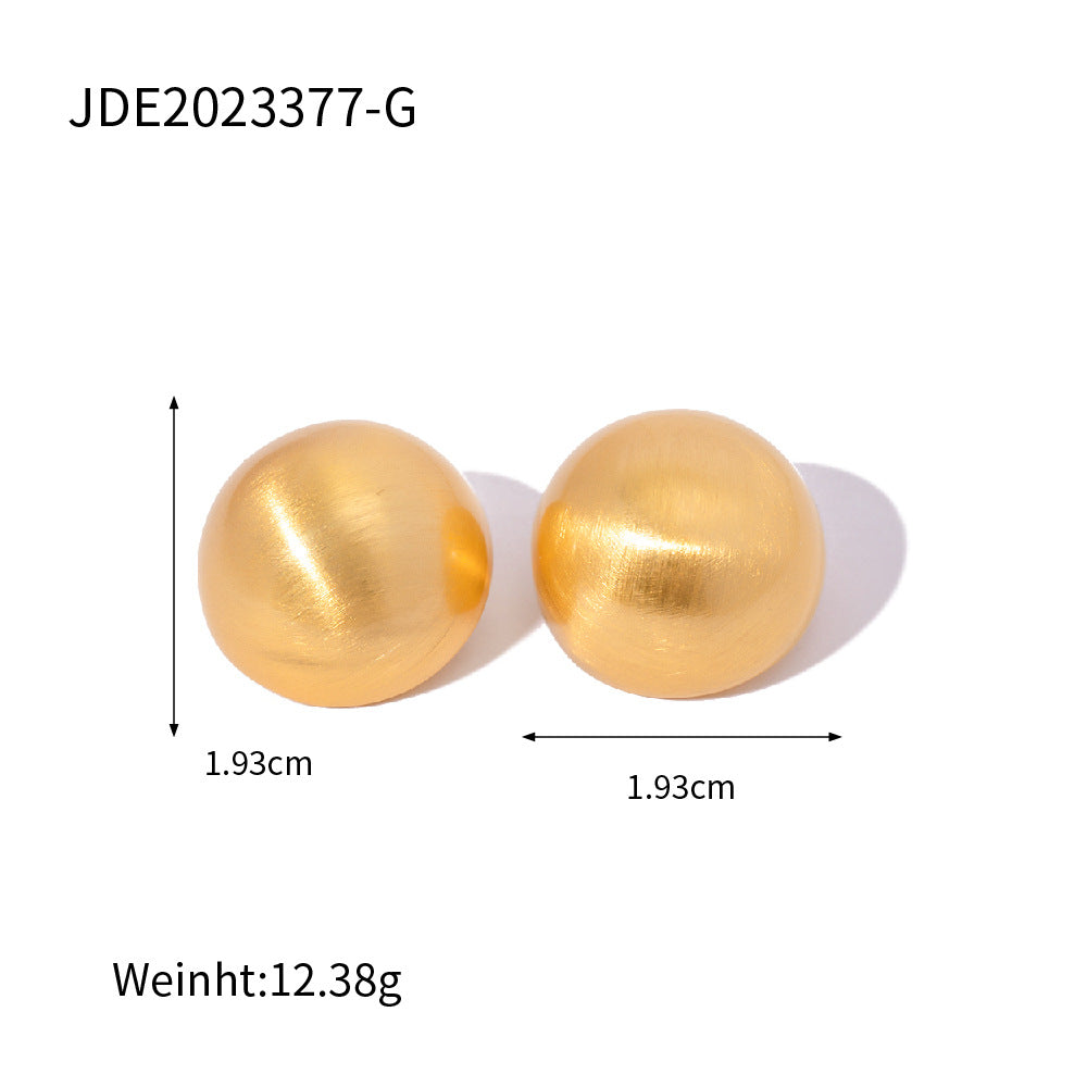 Retro Brushed Gold-Tone Stainless Steel Geometric Stud Earrings for Women with Genuine Pearl Inlay
