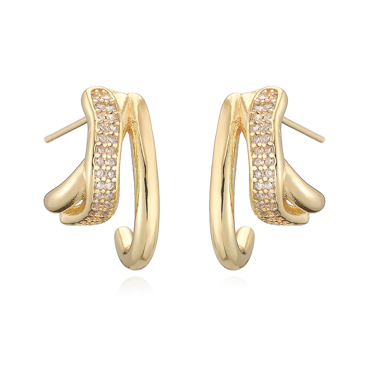 Elegant Minimalist Geometric Brass 18K Gold Plated Cubic Zirconia Stud Earrings for Women