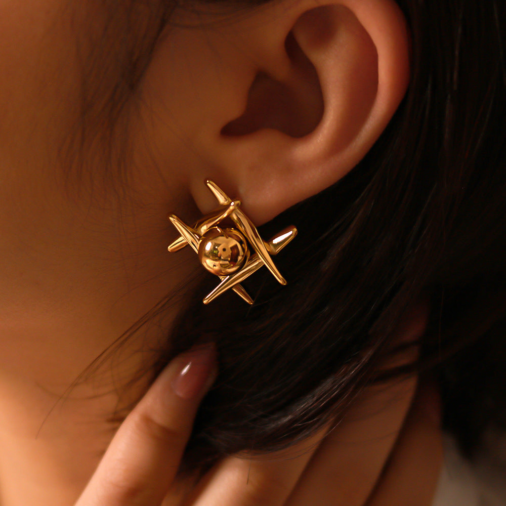 Orecchini Ipoallergenici Minimalisti Geometrici in Acciaio Inossidabile con Placcatura Sottovuoto in Oro 18K da Donna