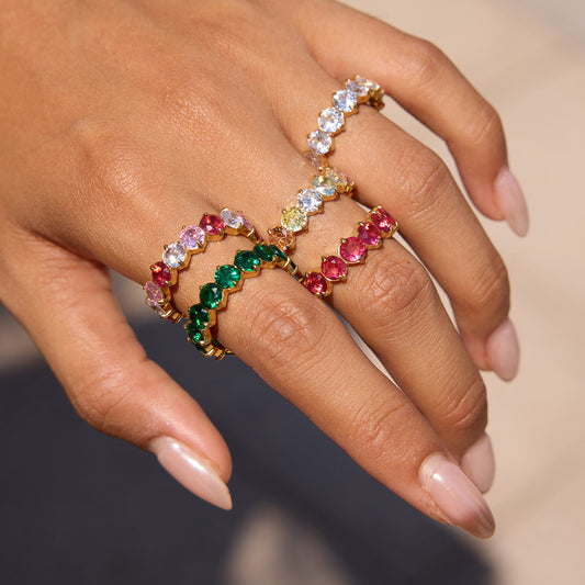 Anillo Minimalista Geométrico de Acero de Titanio con Incrustaciones de Zirconia para Mujer, Banda Hipoalergénica de Acero Inoxidable, Acabado Chapado
