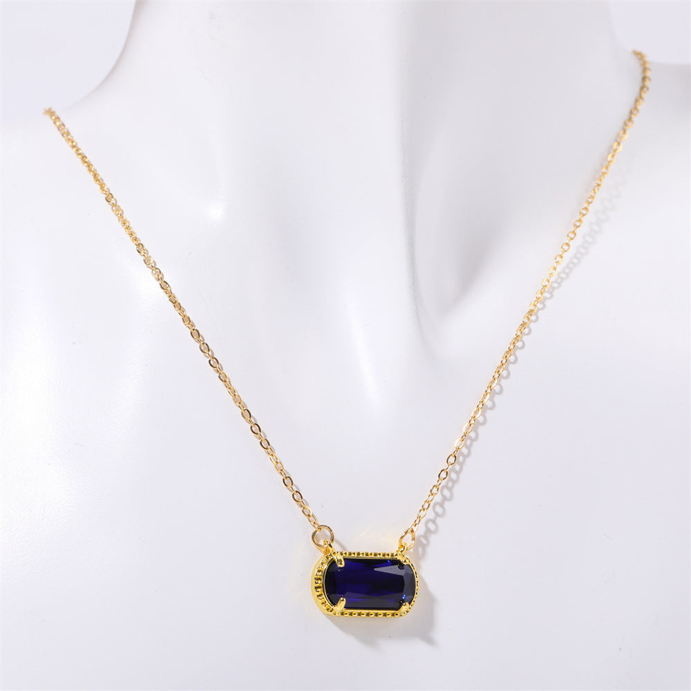 Elegant Oval Green Zircon Necklace in Copper with Electroplated Finish for Women