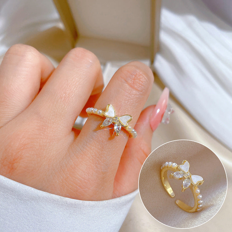 Luxury Minimalist Plated Brass Crown Rhinestone Adjustable Ring for Women