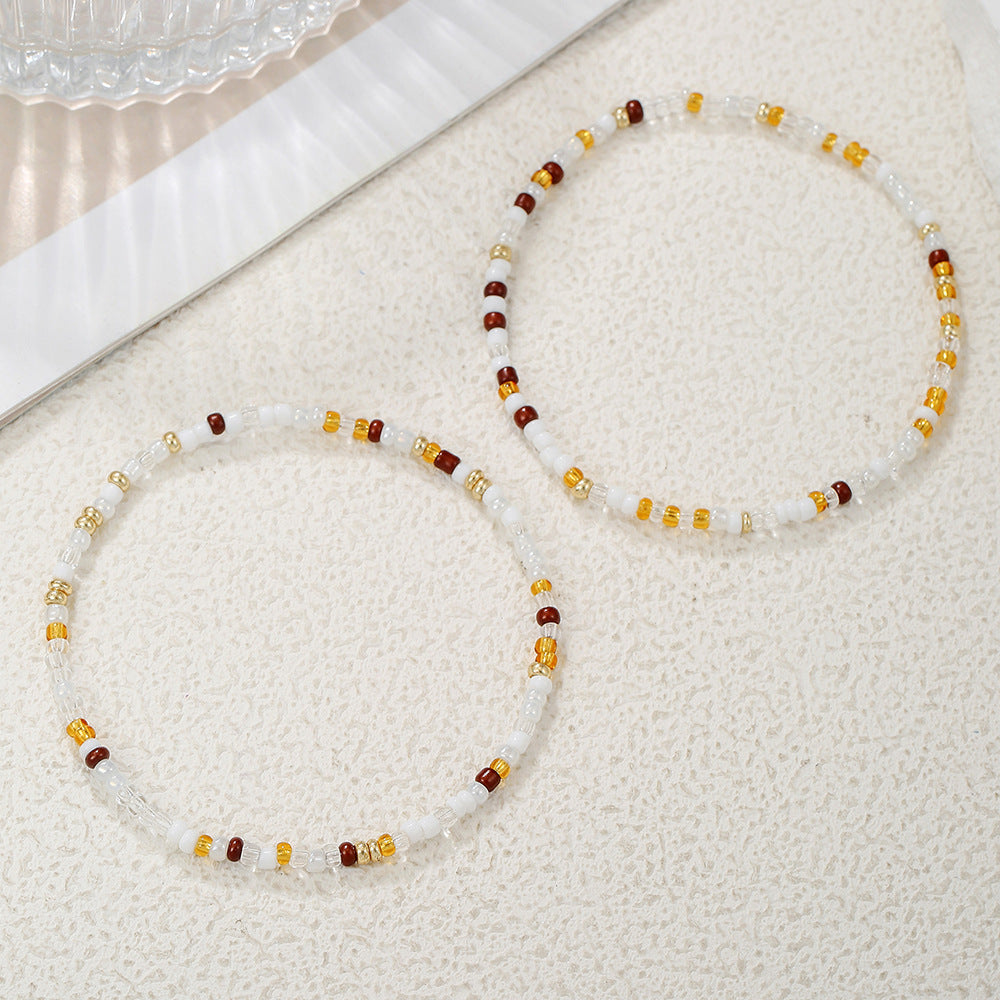 Minimalist Bohemian Geometric Glass Beads Elastic Anklet for Women