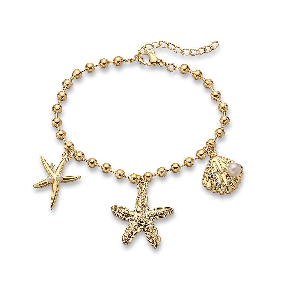 Fashion Geometric Starfish Micro-inlay Brass Bracelet for Women