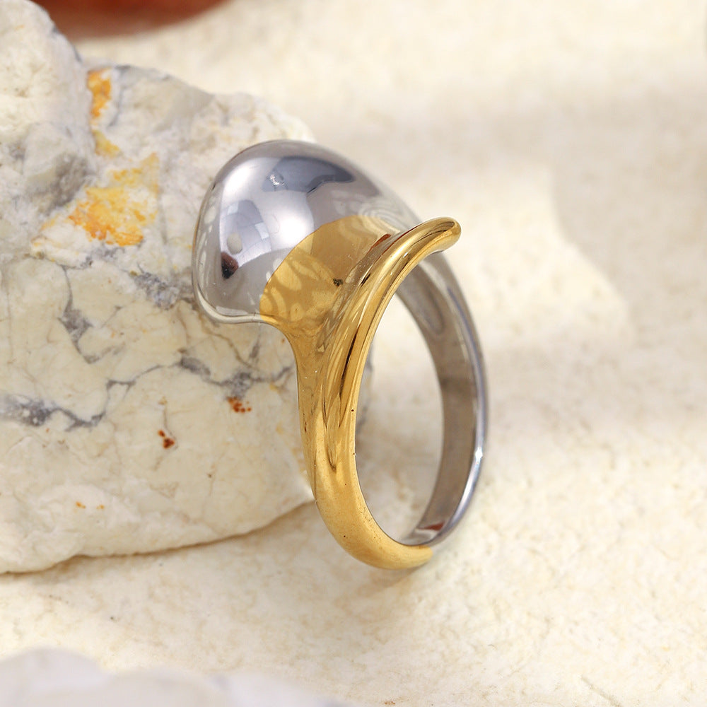 Anello geometrico minimalista in acciaio inossidabile con placcatura in oro 18 carati per donna, accessorio di moda di lusso