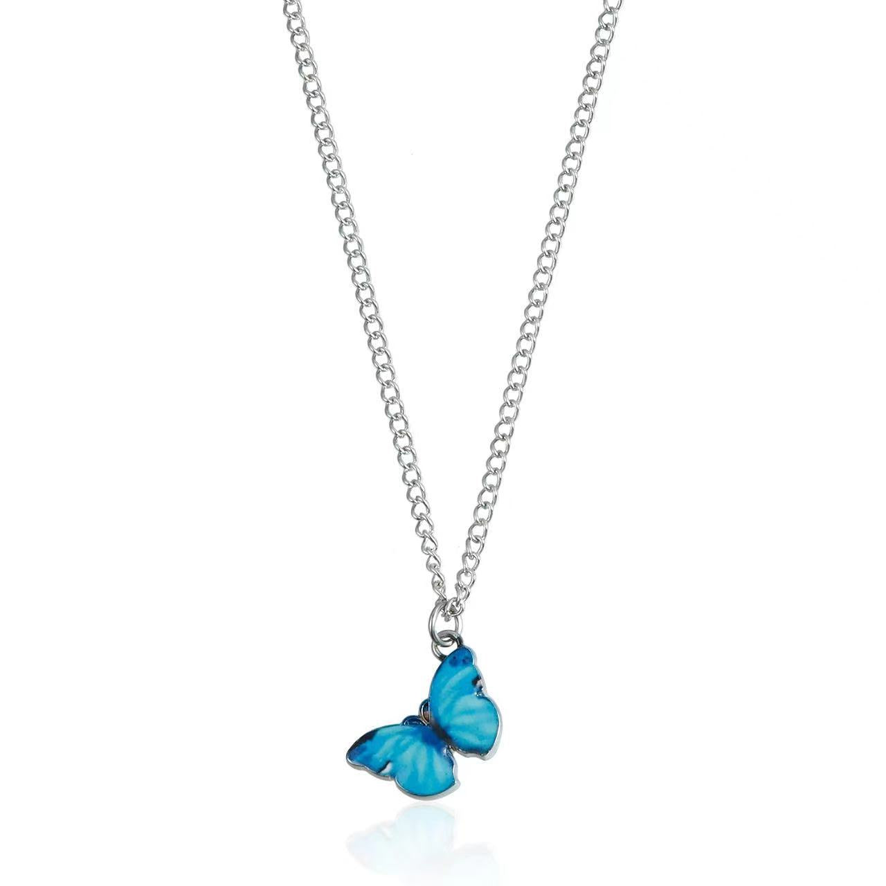Gradient Butterfly Alloy Plated Necklace Curb Chain Unisex