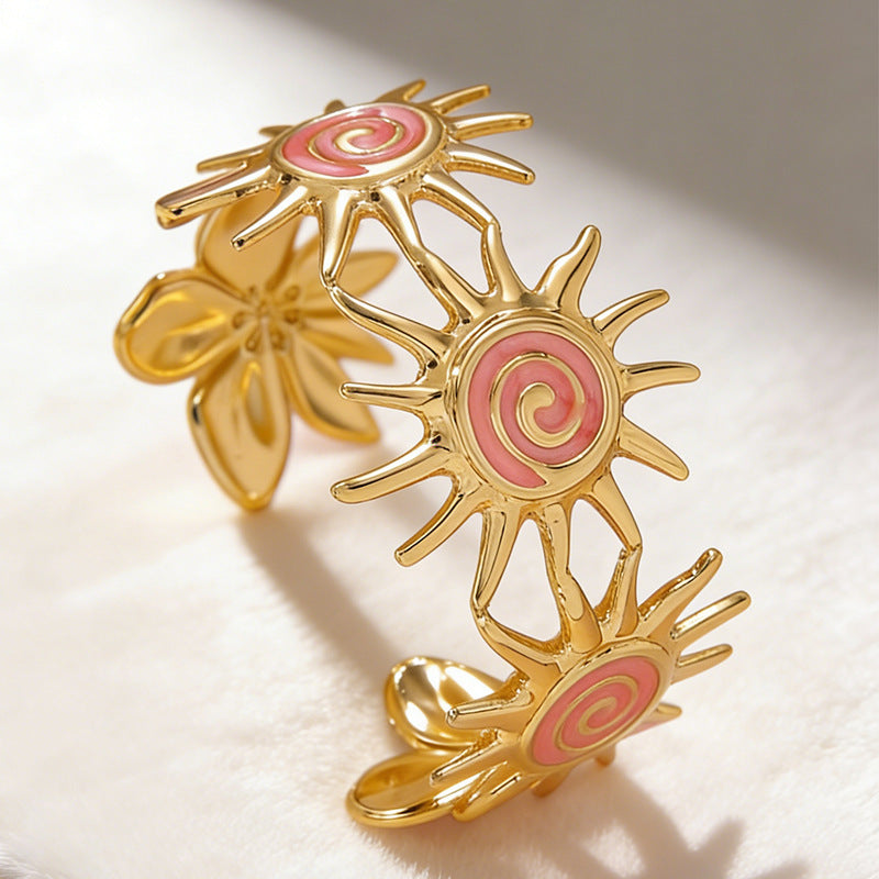 Bracciale a Polsino con Turbina Solare in Acciaio Inossidabile Geometrico alla Moda con Smalto a Olio a Goccia