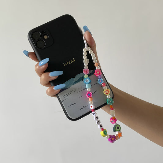 Sweet and Edgy Avocado-Shaped Resin Tassel Phone Charm with Star and Letter Pendant for Women