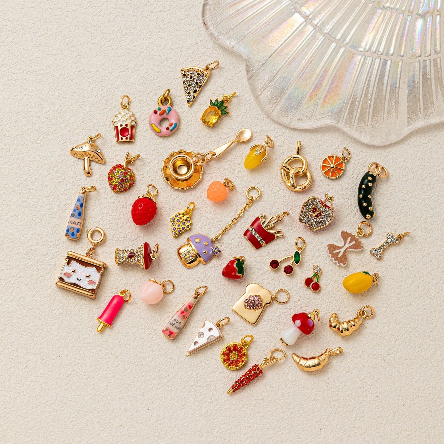 Sweet Brass Fruit Pendant Necklace with Cherry, Pineapple, Orange, Strawberry and Pear Charms