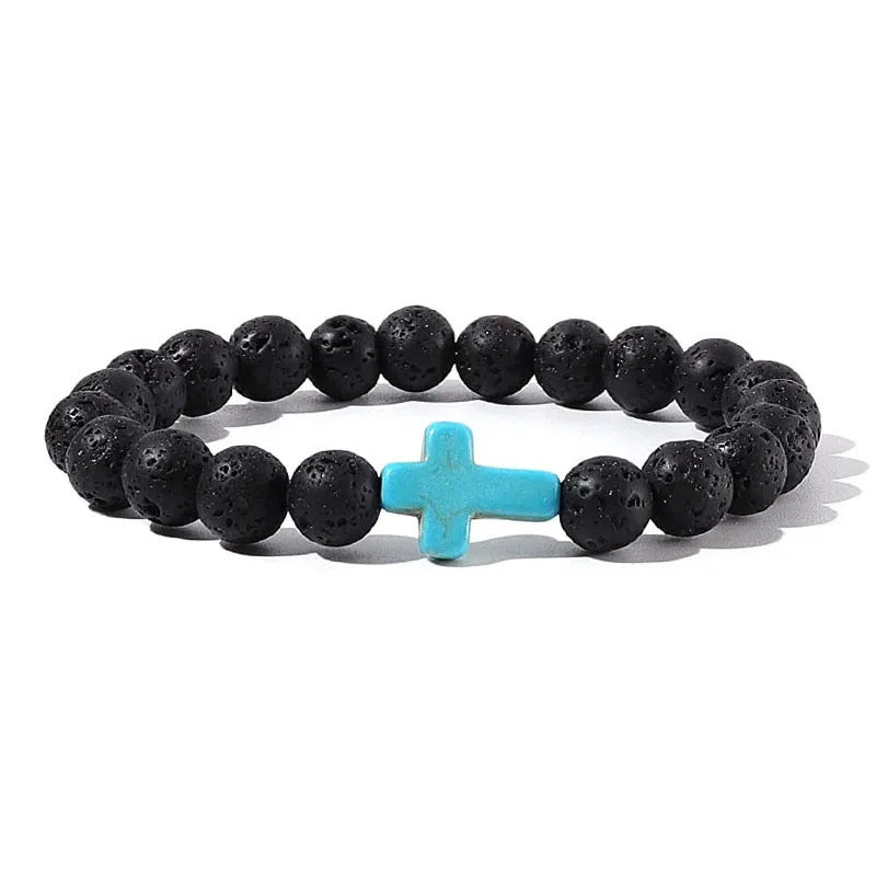 Minimalist Geometric Tiger Eye Turquoise Obsidian Beaded Bracelet Unisex Handmade Jewelry