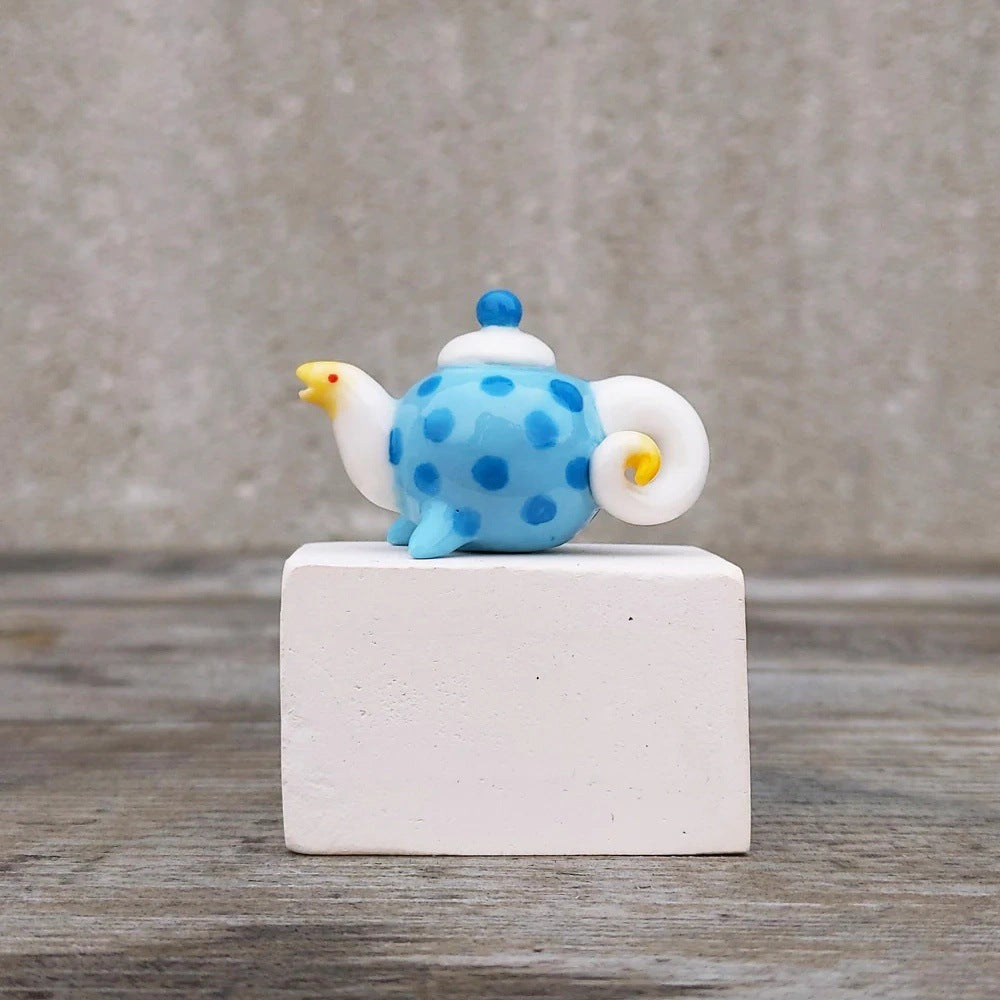 Vintage Brass Drip Oil Plated Cubic Zirconia Clown Teapot Charm Bar