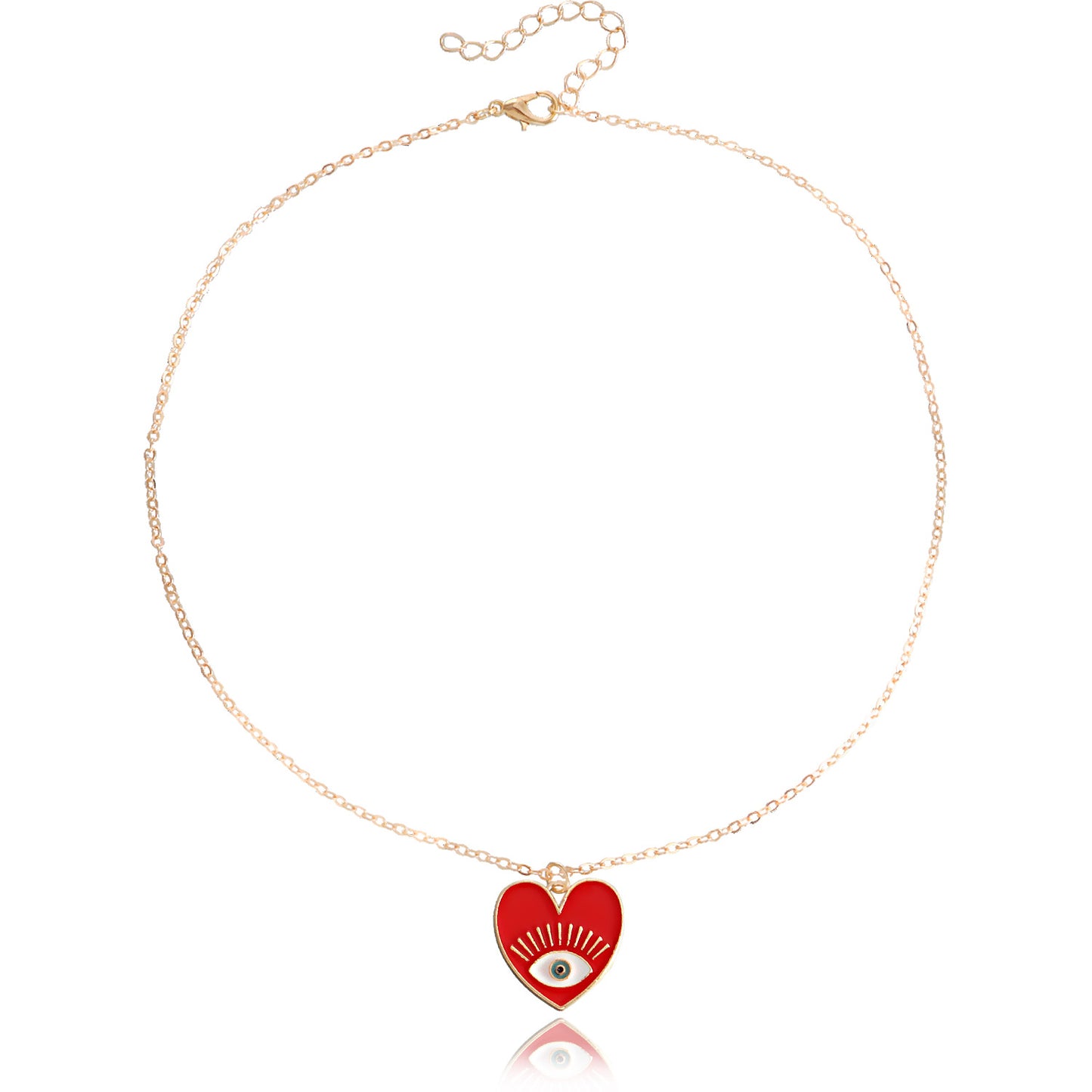 Minimalist Evil Eye Pendant Necklace for Women with Alloy Heart Charm and Geometric Design on Clavicle Chain