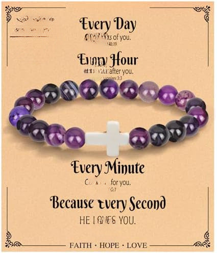 Minimalist Zebra Print Cross Natural Stone Beaded Bracelet Unisex